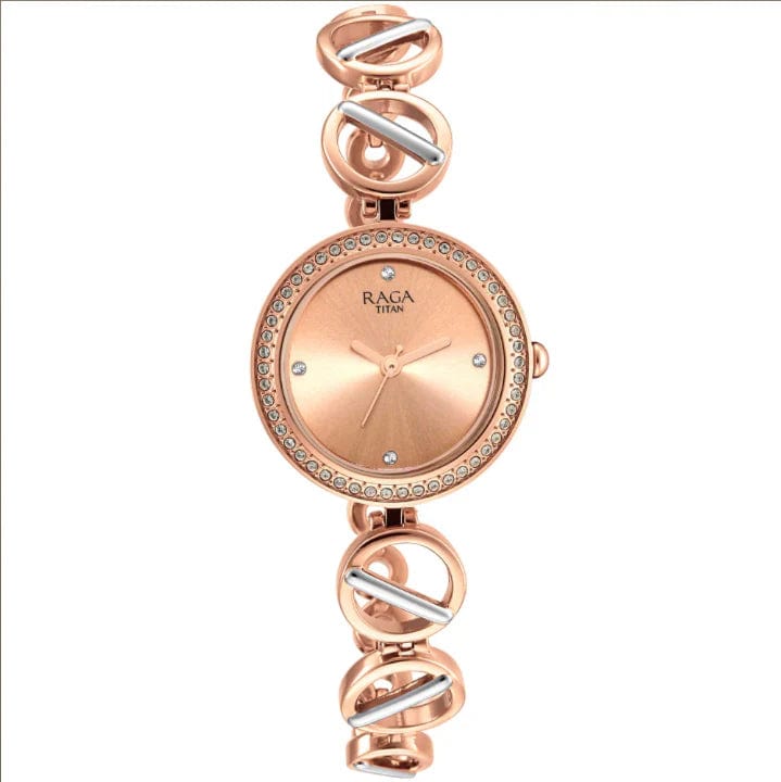 Raga Viva Rose Gold Dial Metal Strap Watch