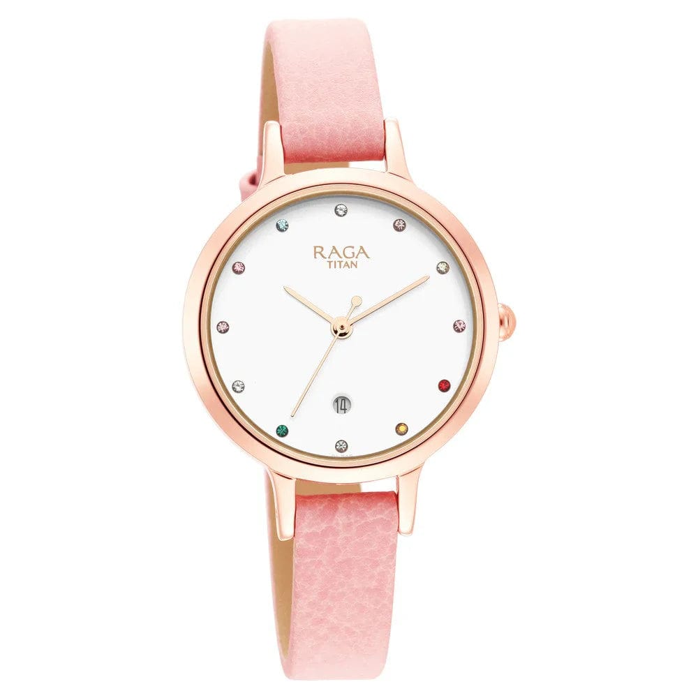 Raga Viva Watch with White Dial & Brass Strap