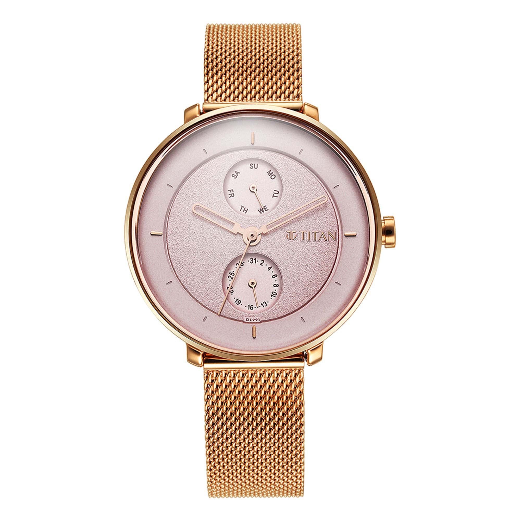 Pastel Dreams Pink Dial Metal Strap Watch