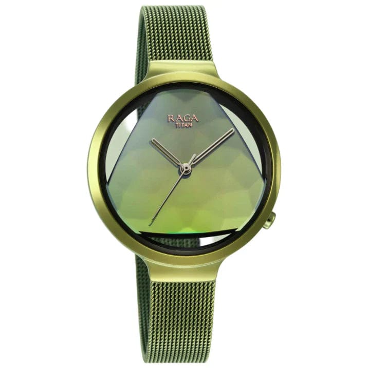 Raga Moments of Joy Watch with Green Dial & Brass Strap