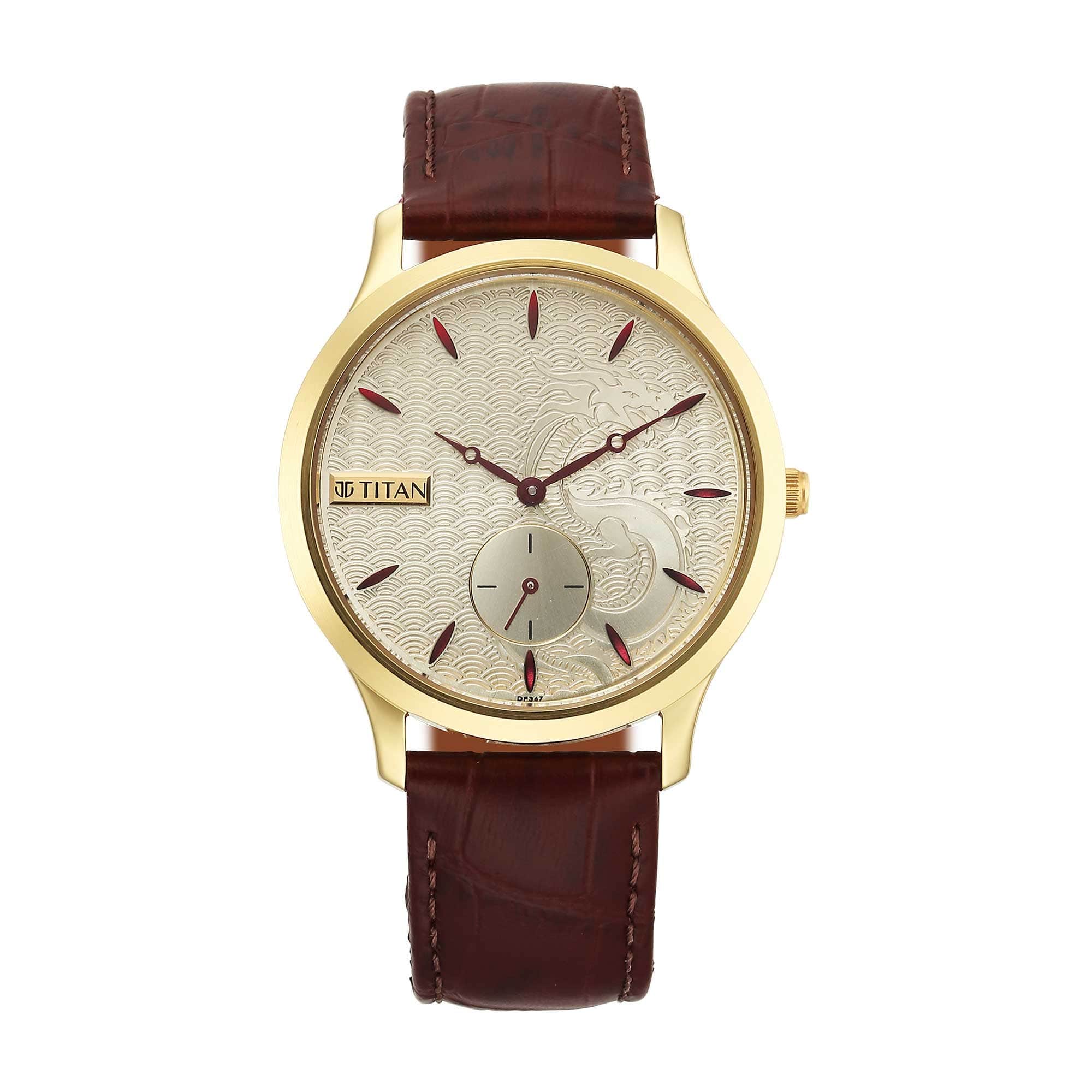 Titan Gold Dial Leather Strap Watch for Men