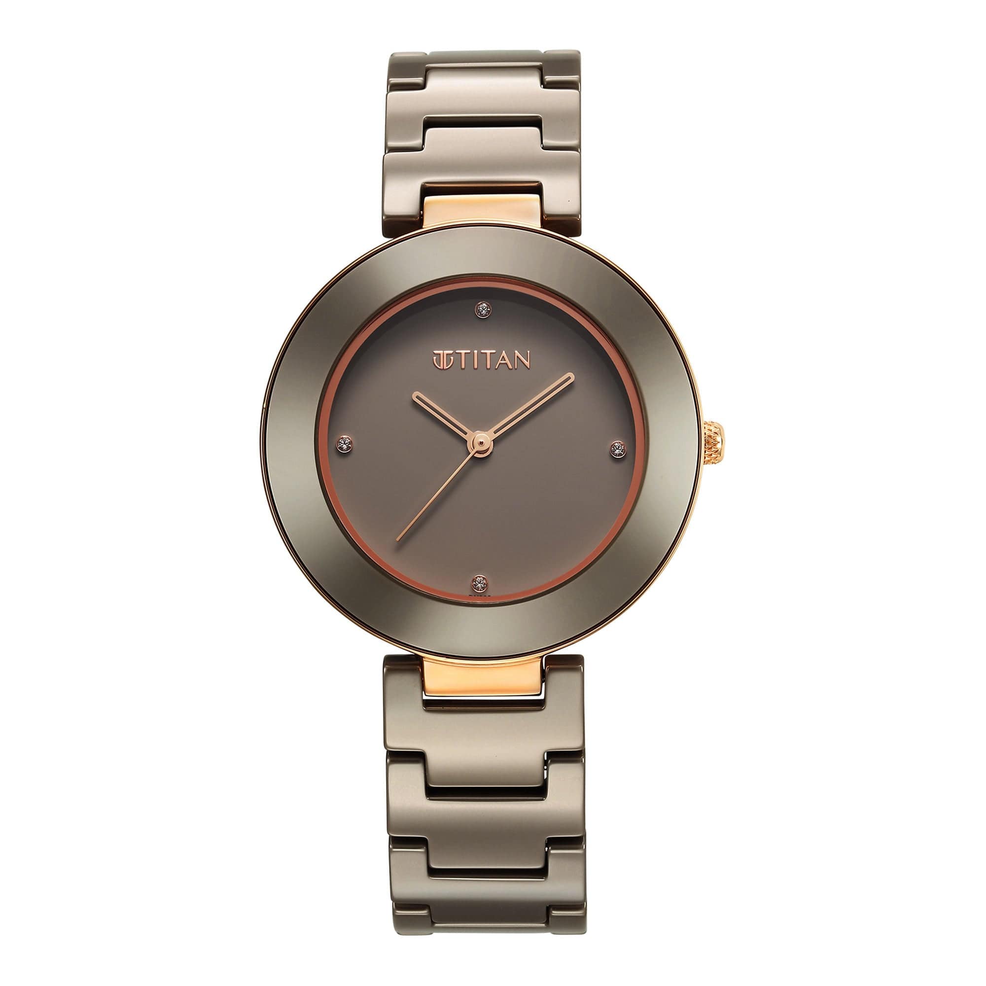 Titan Purple Ceramics Quartz Analog Brown Dial Ceramic Strap Watch for Women