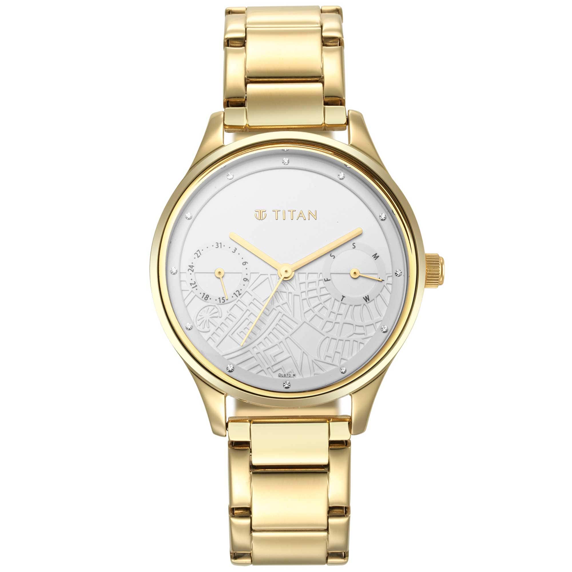 Titan Wander White Dial Metal Strap Watch